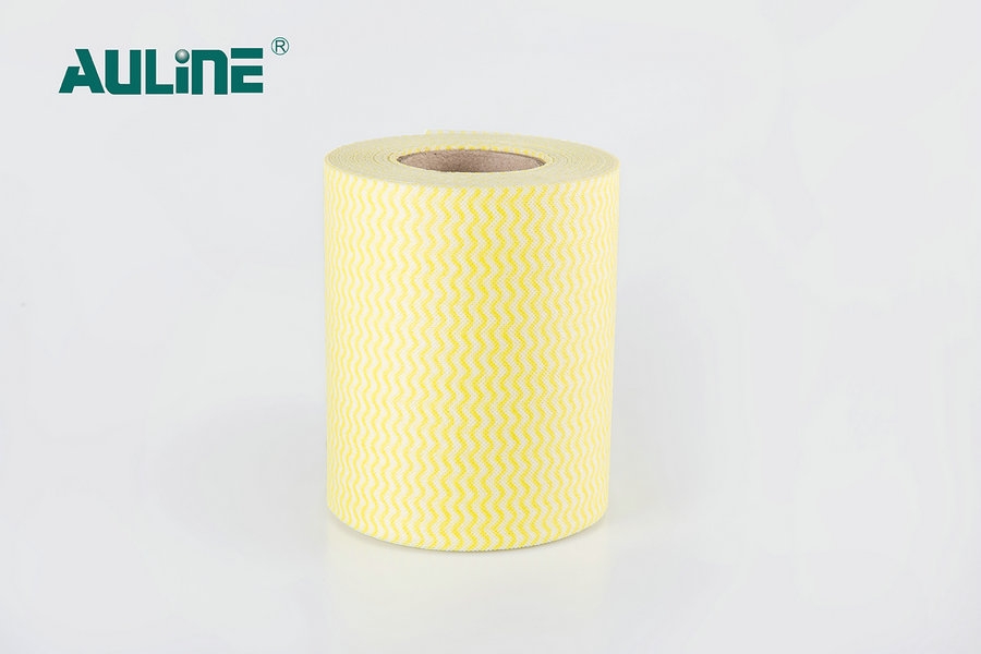 Faoi Sraith Laíon Adhmaid Clóbhuailte de Spunlace Nonwoven Buí